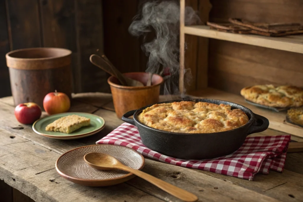 Dutch oven apple cobbler with fresh apples