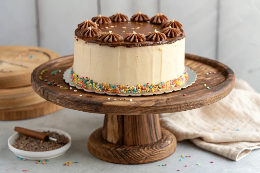 vanilla cake with chocolate frosting