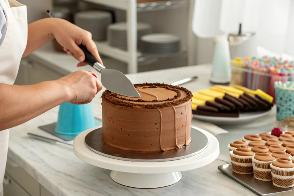 vanilla cake with chocolate frosting