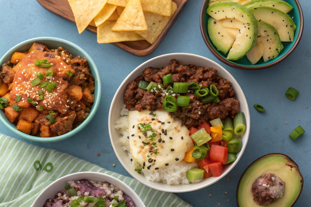 a-vibrant-spread-of-korean-beef-bowls--mexican-pic A vibrant spread of Korean beef bowls, Mexican picadillo, and Greek moussaka.