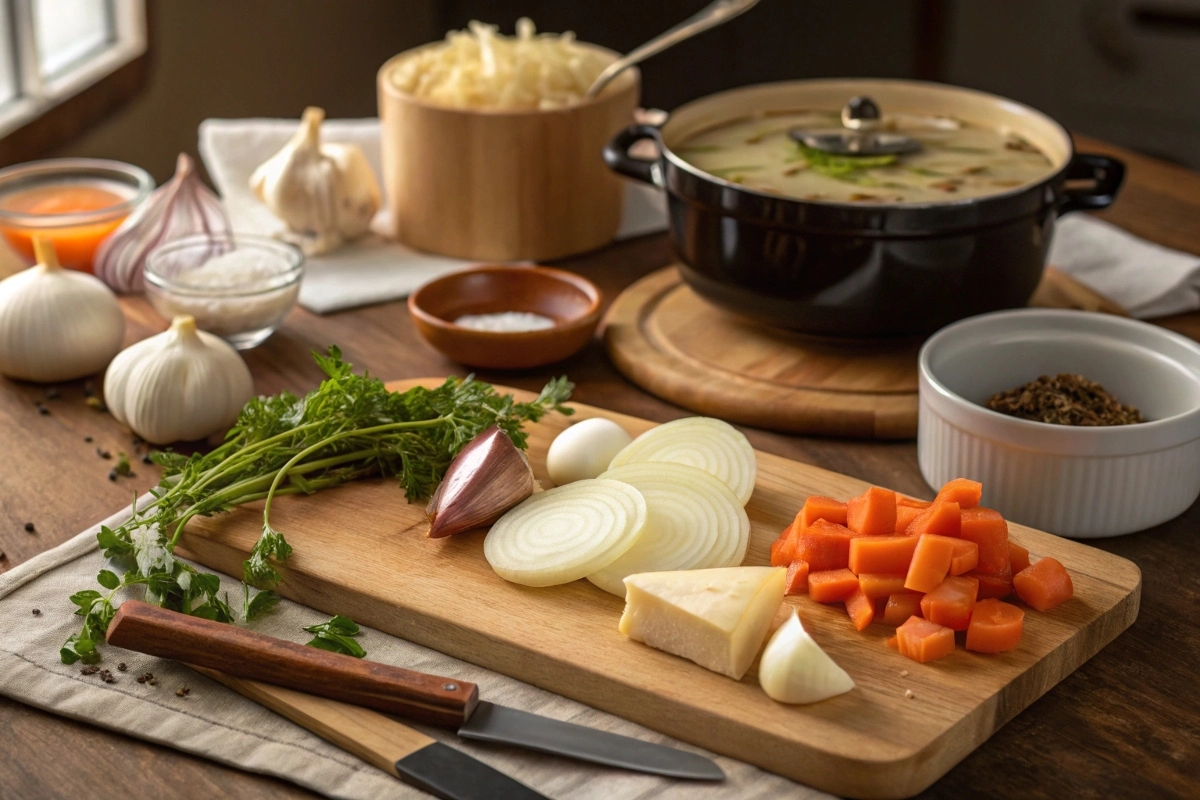 ingredients-being-prepared-for-french-onion-soup-r Ingredients being prepared for French Onion Soup Rice