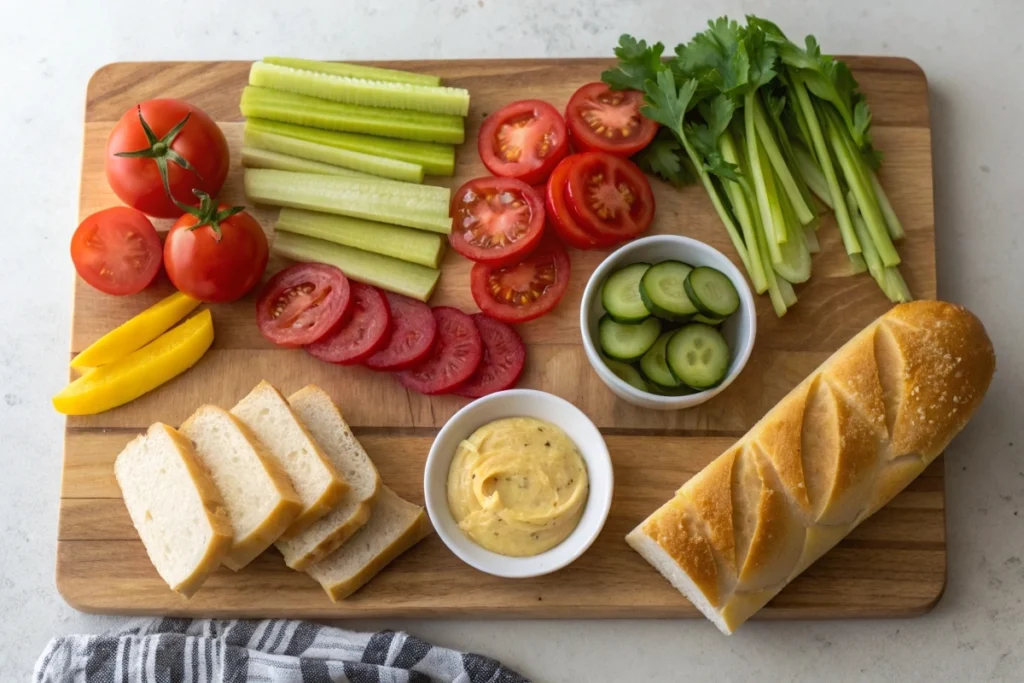 Ingredients for Braunschweiger dip arranged on a cutting board